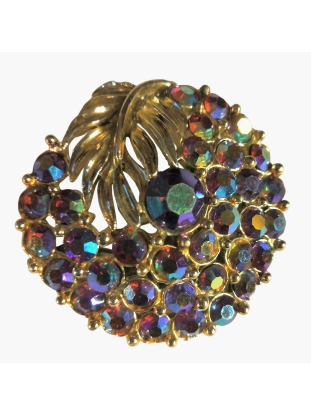 Aurora Borealis Rhinestone Brooch Pin Vintage Circle Elegant Retro Statement